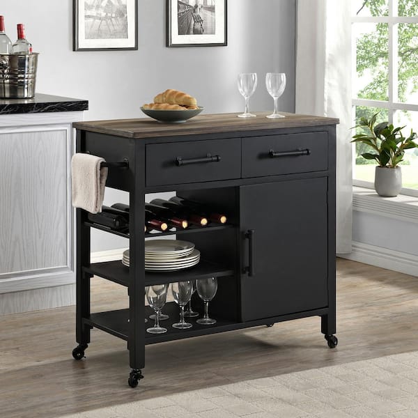 FirsTime & Co. 34.25 x 16.75 x 31.5 in Rectangular Wood FirsTime & Co. Black And Brown Bradley Kitchen Cart