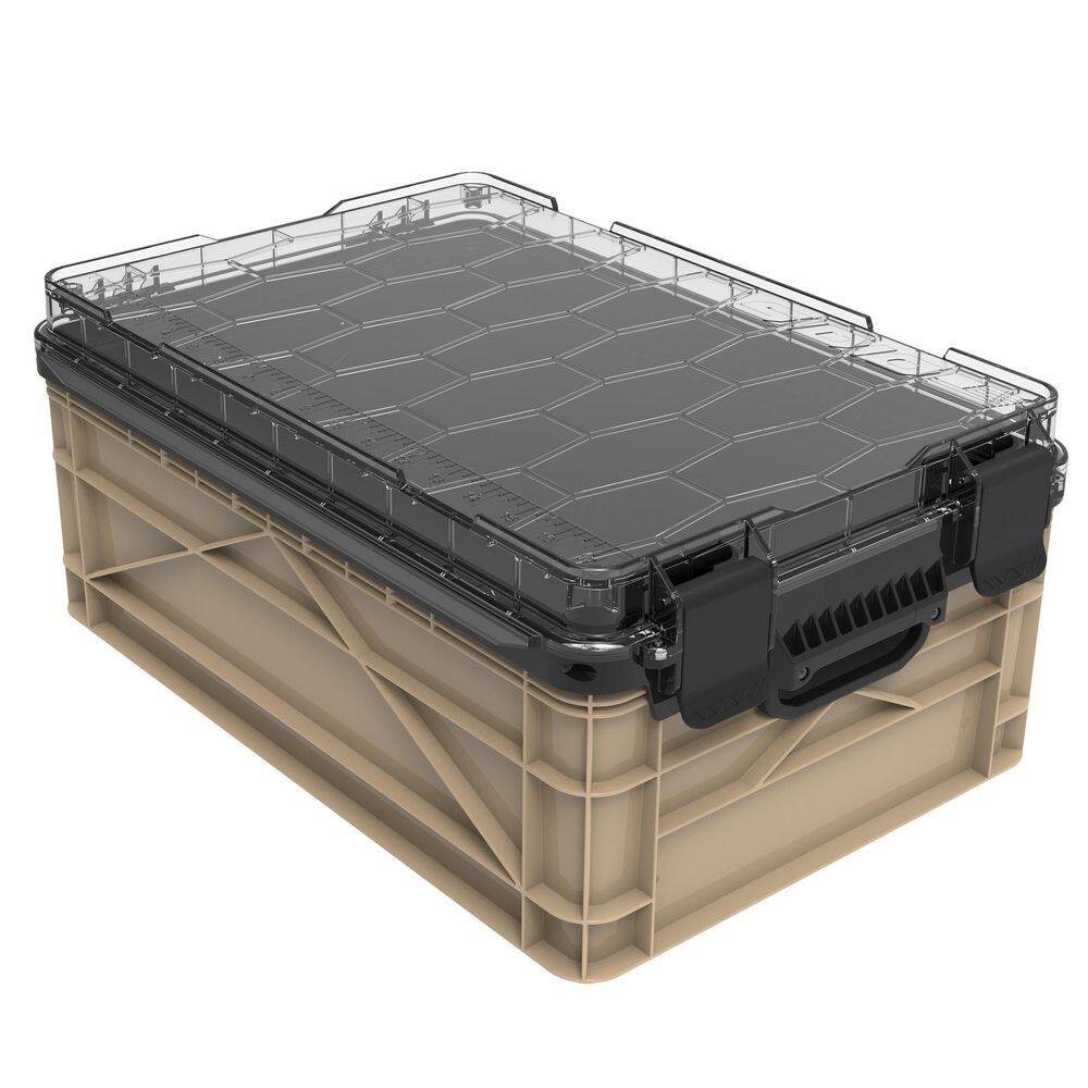Weather Resistant Half Size Storage Bin High Stacking Capacity Heavy Duty Stackable Storage Bin w/ Lid and Dividers Tan price history on PriceWatchPro