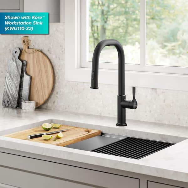 KRAUS Torak 2-Function Matte Black 16.25 in. H Pull Down Sprayer