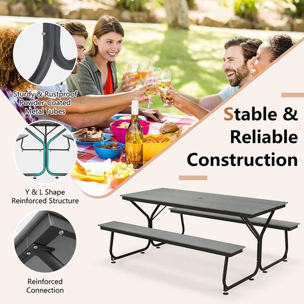 Boyel Living 72 in. Gray Rectangle Metal Outdoor Picnic Table