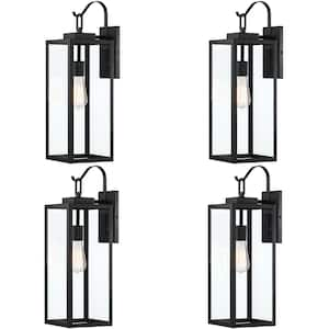 22 in. 1-Light Matte Black Hardwired Outdoor Wall Lantern Modern Sconce with Clear Glass(4-Pack)