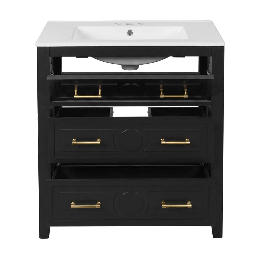 24 in. W x 18.3 in. D x 33.8 in. H Freestanding Bath Vanity in Black with White Ceramic Top price history on PriceWatchPro
