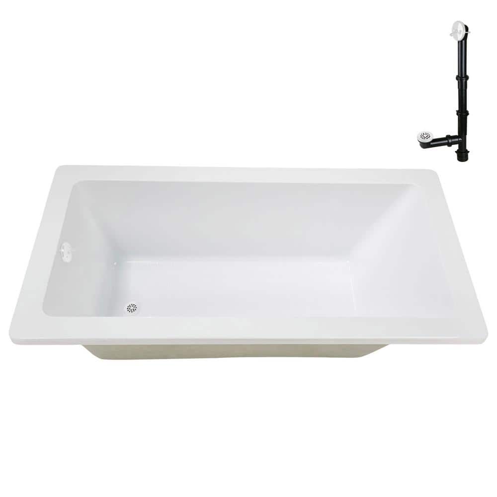 66" x 34" Glossy White Acrylic Soaking Drop-In Bathtub