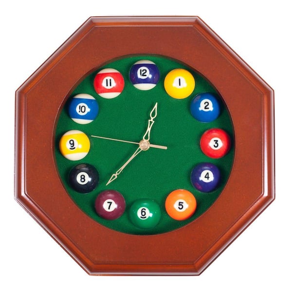 Trademark 12 in. Octagonal Billiards Quartz Dark Wood Wall Clock
