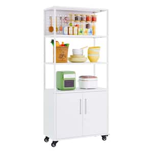 31.5" W x 70.86" H x 15.7" D Freestanding Cabinet with Pegboard and Hook Cupboard Storage Organizer Shelves in White