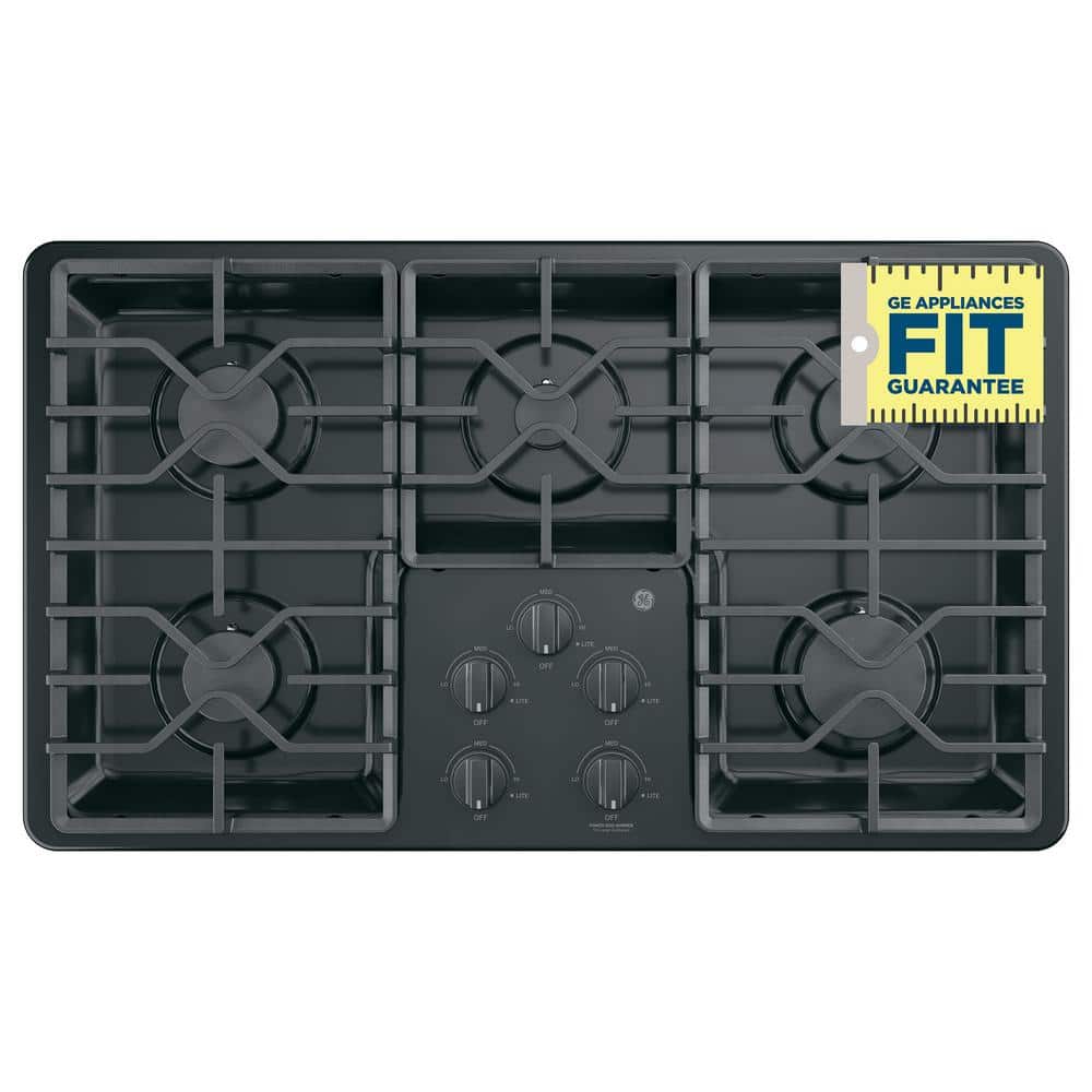 36" Black Stainless Steel Gas Cooktop with 5 Burners