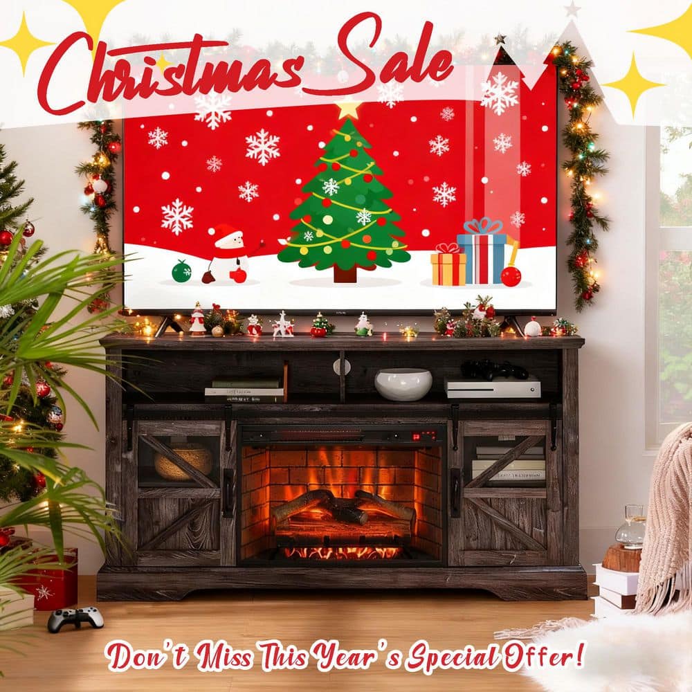 60 in. Freestanding Electric Fireplace TV Stand With Door Sensor in Dark Rustic Oak price history on PriceWatchPro