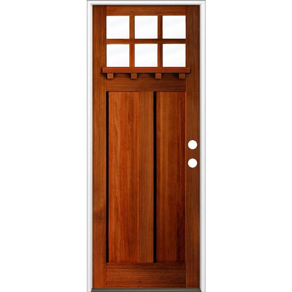 Krosswood Doors 36 in. x 96 in. 6-Lite Craftsman Left Hand Red Chestnut Stain Hemlock Prehung Front Door