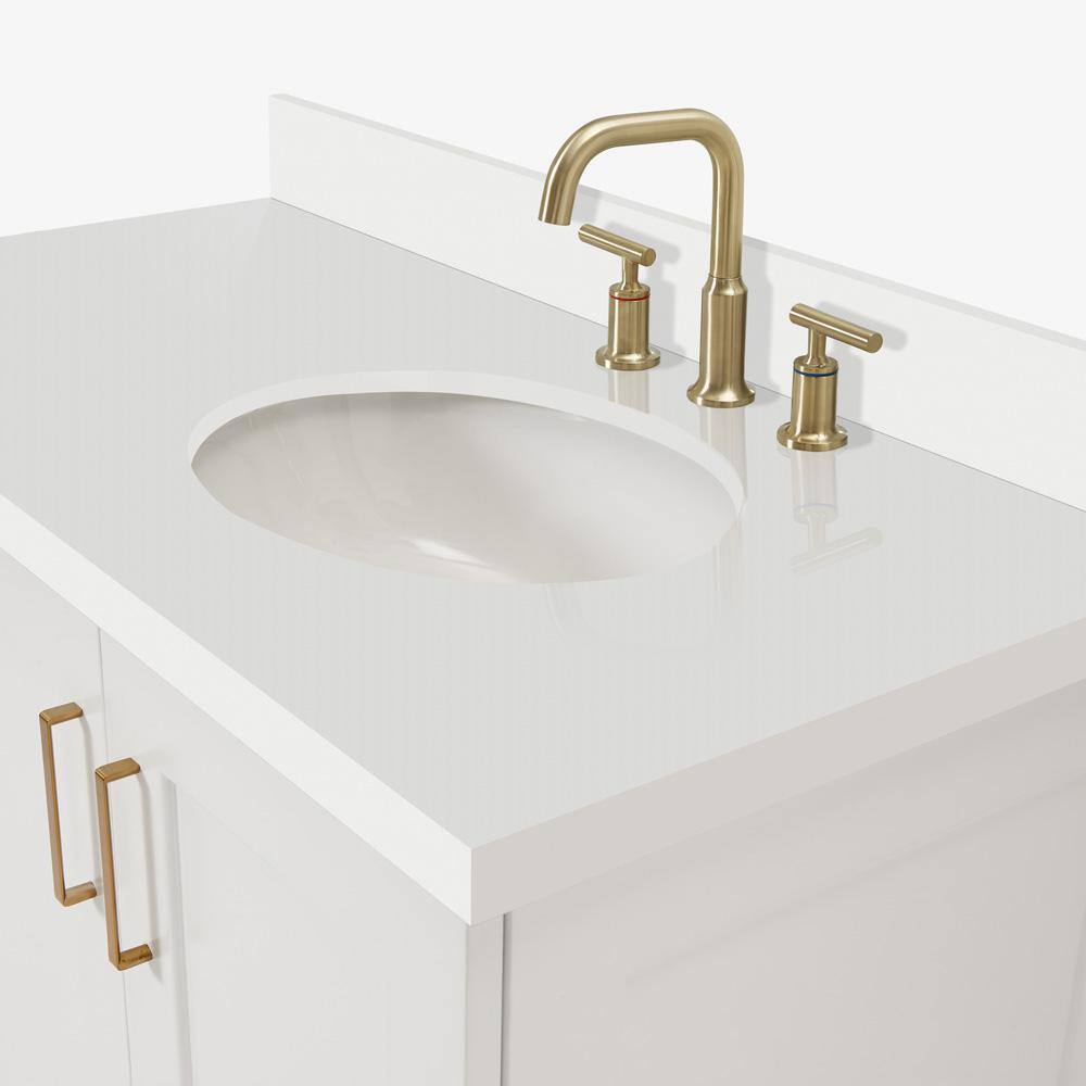 White Wood Freestanding Single Bathroom Vanity with Quartz Top