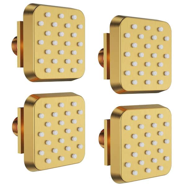 Lukvuzo 2.63 in. Brass Square Wall Mount Shower Jets Body Spray 360° Swivel Head Shower 4-Pack