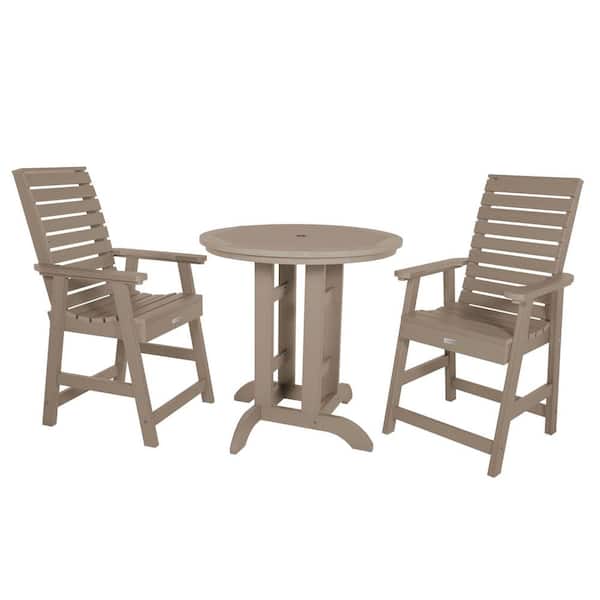 Highwood Weatherly Woodland Brown 3-Piece Counter Height Plastic Outdoor Dining Set