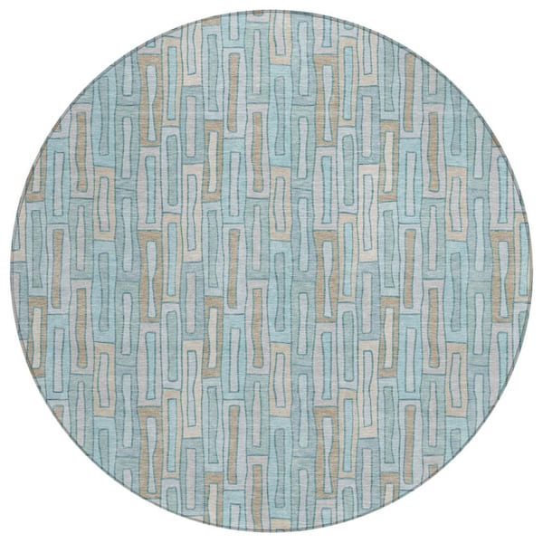 Chantille Machine Washable Indoor/Outdoor Abstract ACN3054 Teal 8 ft. x 8 ft. Round Rug