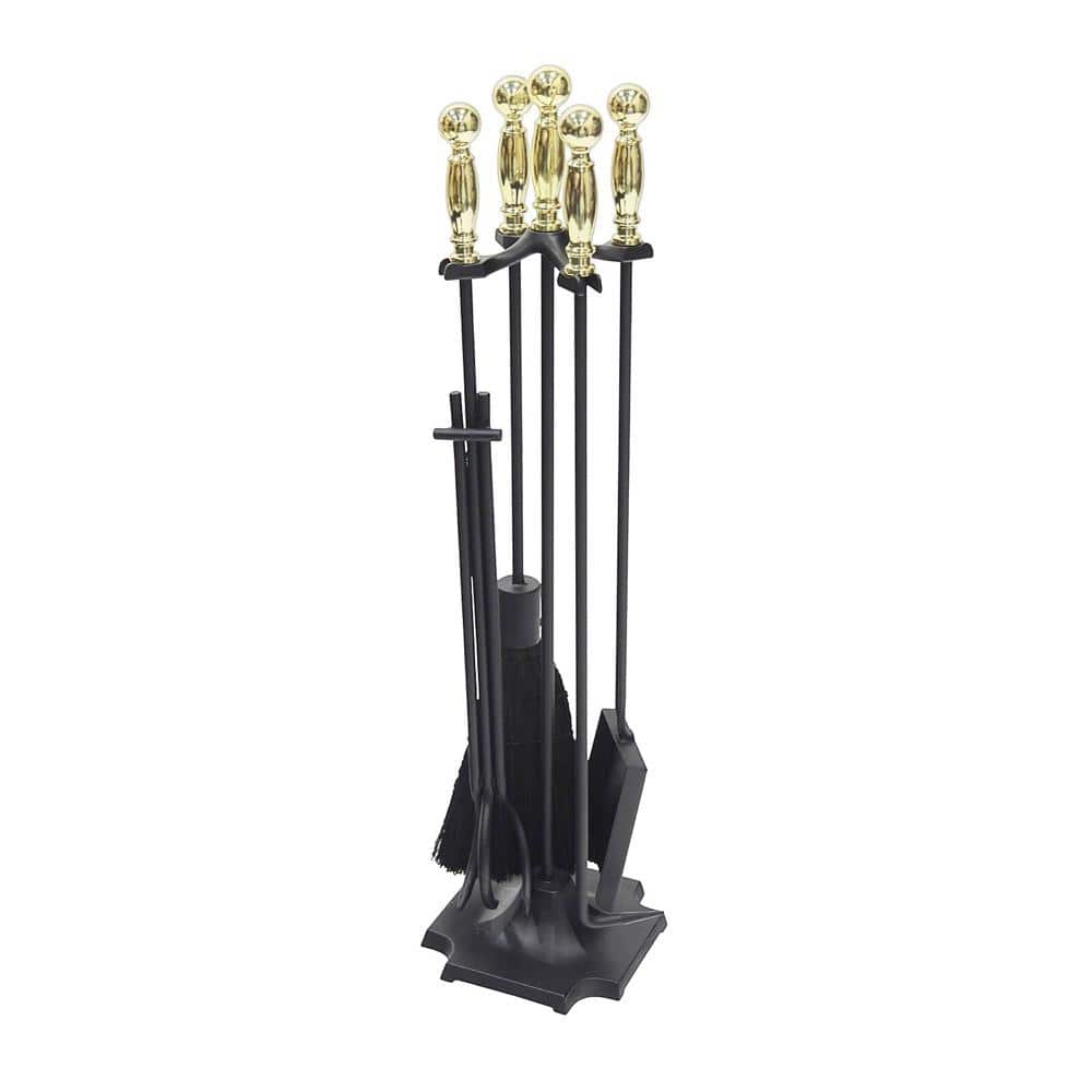 Carlisle 30.5 in. Tall 5-Piece Polished Brass and Black Fireplace Tool Set price history on PriceWatchPro