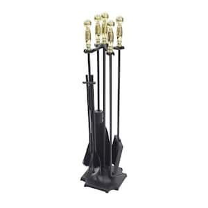 Carlisle 30.5 in. Tall 5-Piece Polished Brass and Black Fireplace Tool Set