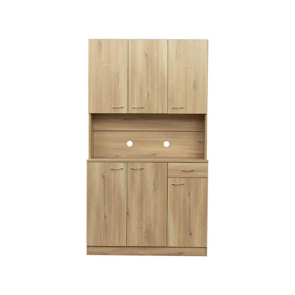 Unbranded 39.37 in. W x 15.35 in. D x 70.87 in. H in Rustic Oak MDF Ready to Assemble Floor Base Kitchen Cabinet with 6-Doors
