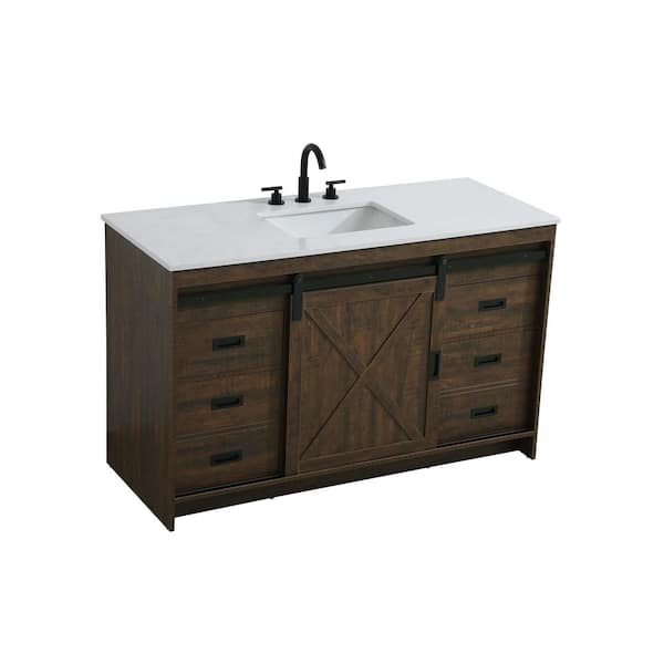 54 in. Single Sink Expresso Bath Vanity with White Engineered Marble Top