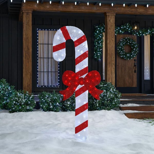 6 ft. Icicle Shimmer Twinkling LED  Candy Cane with Red Bow Y17