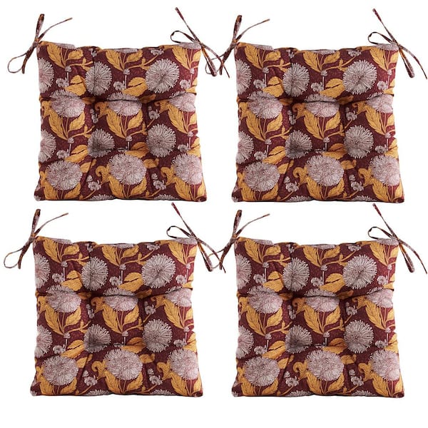 ARTPLAN Outdoor Seat Cushions, Set of 4, Patio Seat Chair Cushions 19"x19"x4" with Ties, for Outdoor Dinning chair, Floar