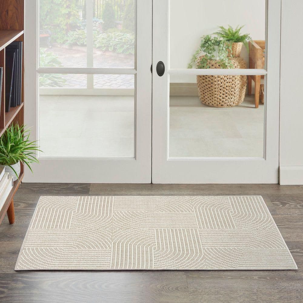 Nourison Textured Home Beige Ivory 2 ft. x 4 ft. Geometric Contemporary ...
