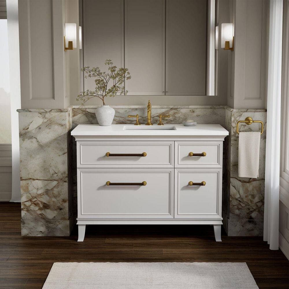 Artifacts 48 in. Freestanding Linen White Bath Vanity with Miami White Quartz Top And Brass Hardware price history on PriceWatchPro