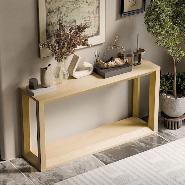 Polibi 59.84 in. Imitative Oak Rectangle Wood Top Console Table