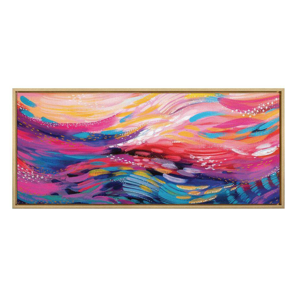 Vibrant Multicolor Abstract Canvas Wall Art with Gold Frame, 18 x 40
