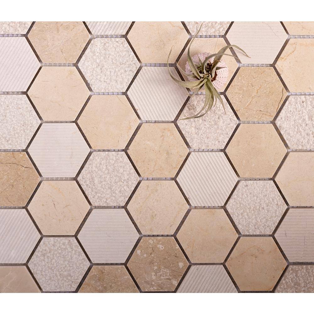 Beige Hexagon Marble Polished Mosaic Tile 12x12