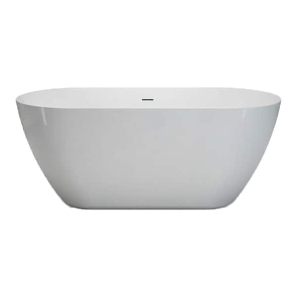 55.13 in. x 28.75 in. Acrylic Freestanding Soaking Bathtub with Center Drain in Glossy White, cUPC Certified