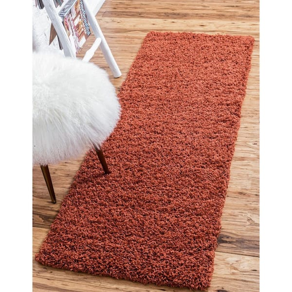 Solid Shag Terracotta 10 ft. Runner Rug