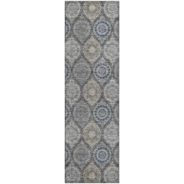 Mayfield Premium Machine Washable Abstract AMF976 Gray 2 ft. 3 in. x 7 ft. 6 in. Runner Rug