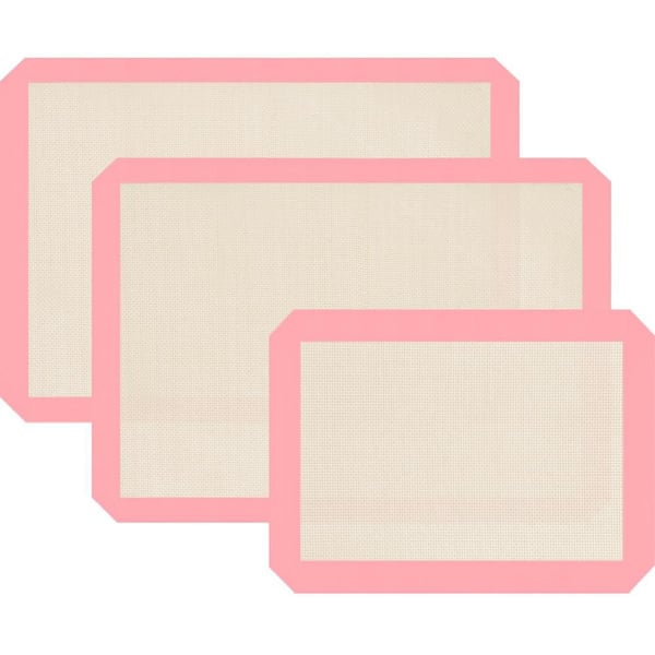 Silicone Baking Mat Set with Cookie Sheet, Non-Stick and Oven Baking Sheet for Making Macaroons, Cookies, Pink (3-Pack)