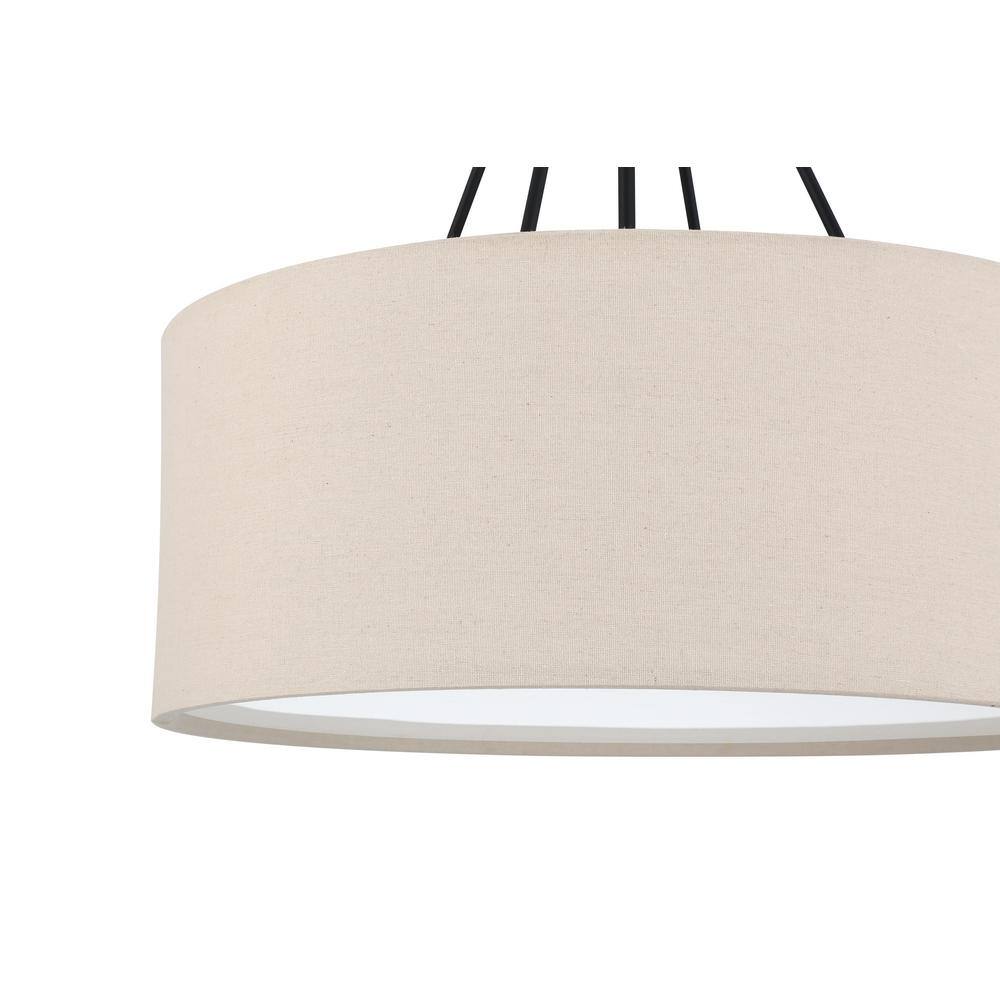 Elegant Flat Black Duke 3-Light 24" Pendant with Beige Linen Shade