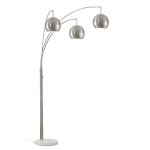 Metro Metal Globes 83 in. Brushed Nickel 3-Lights Dimmable Arch Floor Lamp with LED Vintage Bulbs