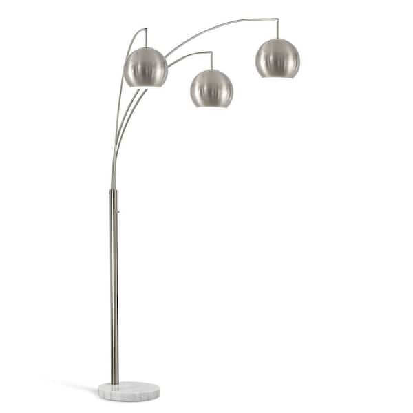 HomeGlam Metro Metal Globes 83 in. Brushed Nickel 3-Lights Dimmable Arch Floor Lamp with LED Vintage Bulbs