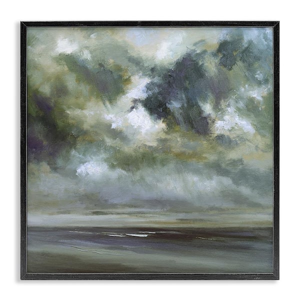 Grey Clouds over Beach by Sheila Finch Black Framed Nature Giclee Art Print 17 in. x 17 in.
