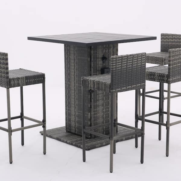JimsMaison 5-Piece Wicker Outdoor Serving Bar Set