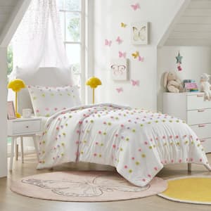 Elsie 2-Piece Pink Multi Polka Dots Polyester Twin Comforter Set