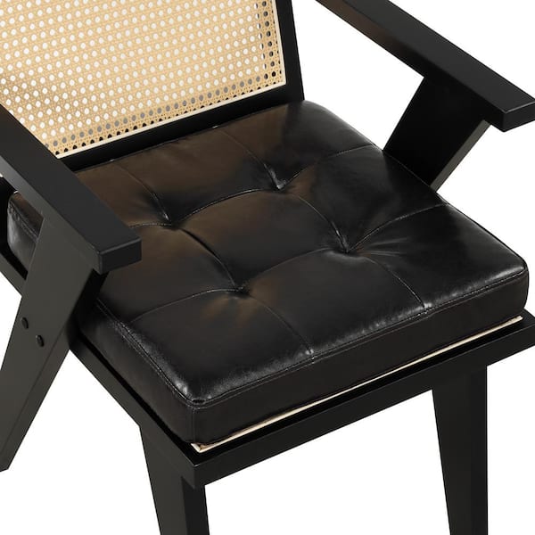 Magic Home Mid-Century Black Accent Chair Linen Leisure Arm Chair with  Handcrafted Rattan Backrest and Padded Seat for Living Room CS-W39526694 -  The Home Depot