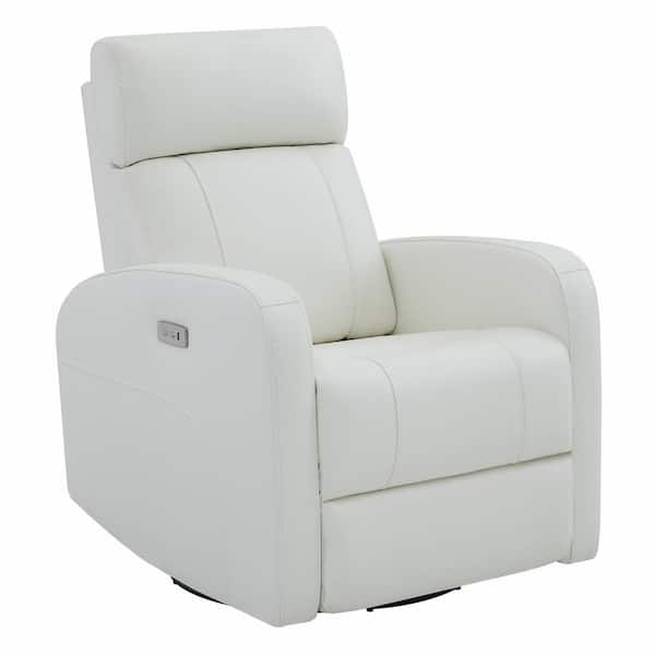 Monroe White Genuine Leather Power Swivel Glider Recliner Chair with Double Layer Backrest for Living Room