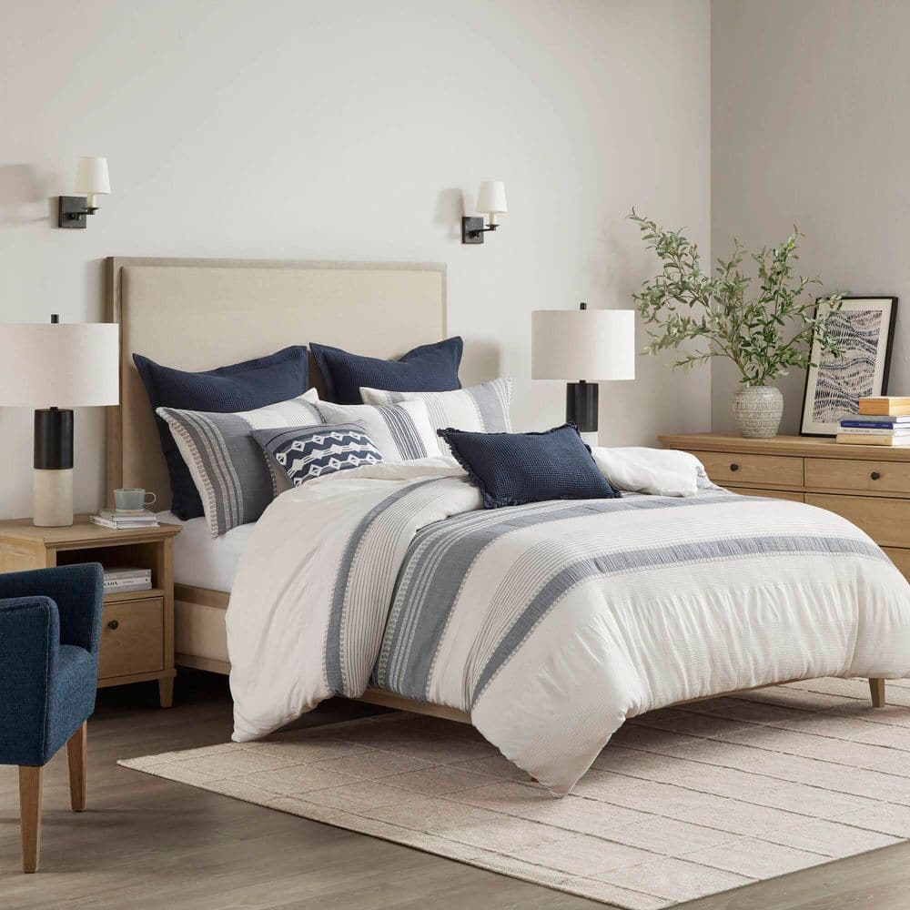 Murphy Full Blue Cotton Jacquard Comforter Set