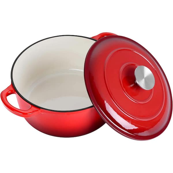 3 qt. Round Enameled Cast Iron Dutch Oven Cooking Pot with Lid, Nonstick, Red, for Baking, Braising, Oven Safe