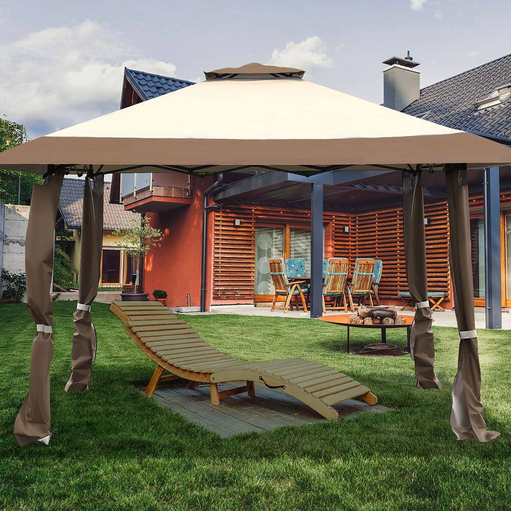 13' x 13' Brown and Beige Outdoor Folding Canopy Tent