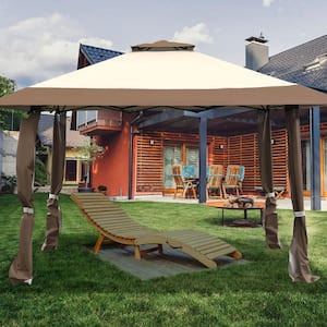 13 ft. x 13 ft. Brown Gazebo Canopy Shelter Awning Tent Patio Garden Outdoor Companion