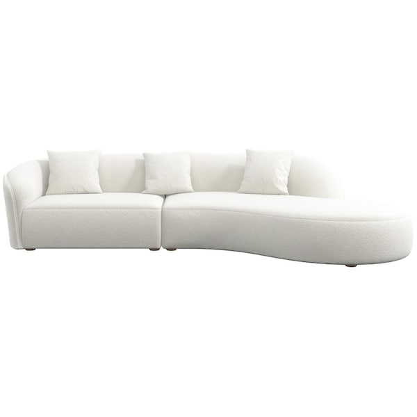 Ashcroft Furniture Co Dallas 126 in. Round Arm 2-Piece Fabric Curved Sectional Sofa in Ivory with Chaise