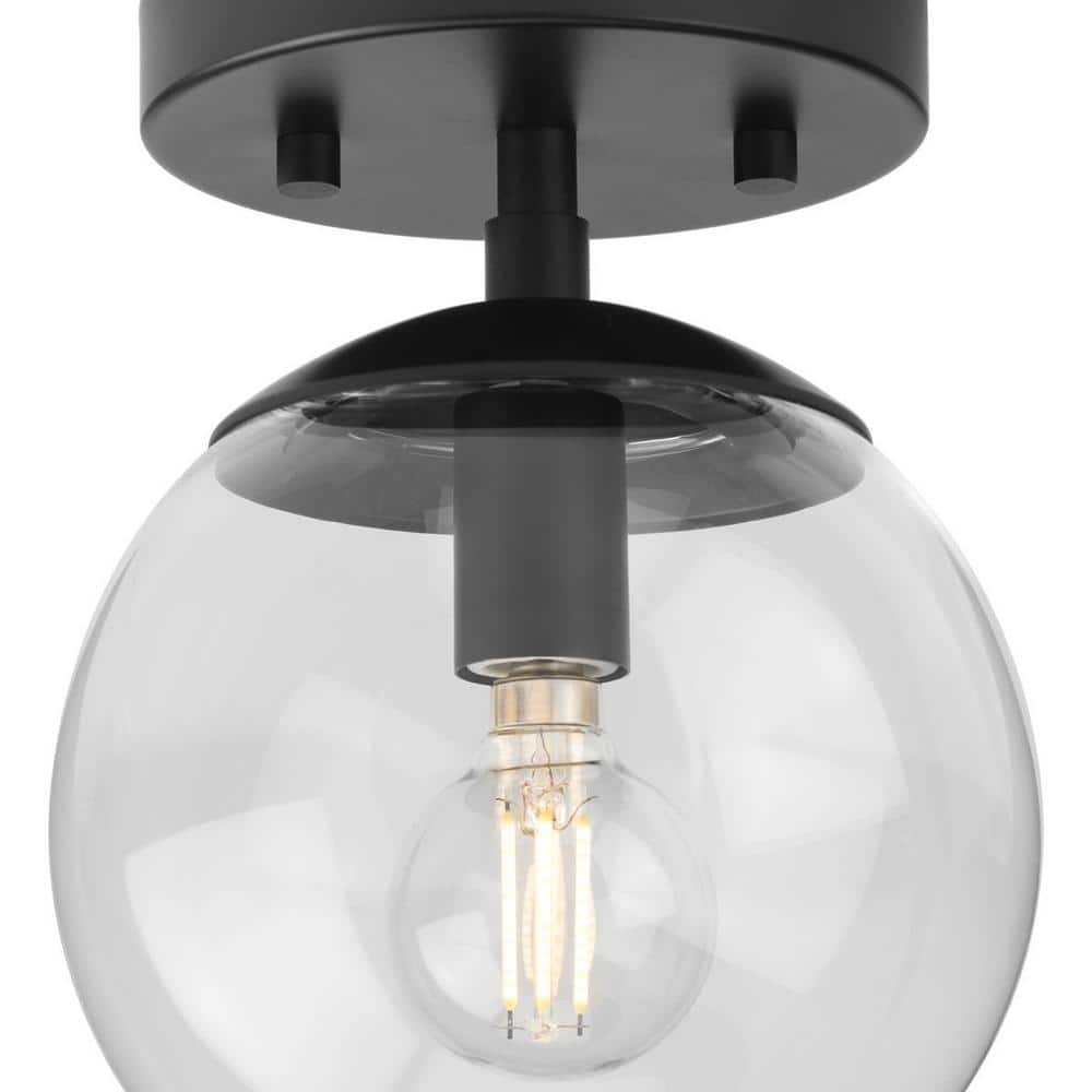 Matte Black Glass Globe Semi-Flush Mount Light