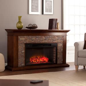Ithaca 60 in. W Simulated Stone Electric Fireplace in Whiskey Maple