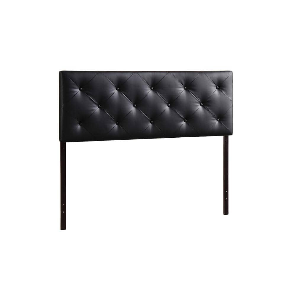 Black Faux Leather Tufted Full Headboard with Wood Frame