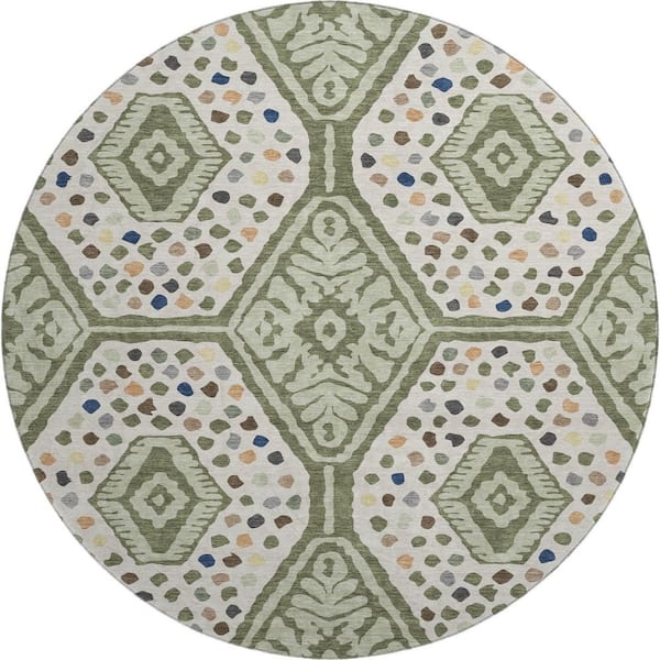 Mayfield Premium Machine Washable Abstract AMF2457 Sage 8 ft. x 8 ft. Round Rug