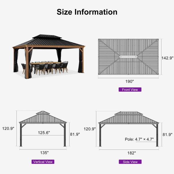 PURPLE LEAF 12 ft.x 16ft.Wood Grain Luxury Aluminum Frame Patio