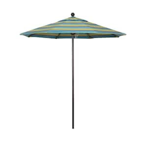 7.5 ft. Bronze Aluminum Commercial Market Patio Umbrella with Fiberglass Ribs and Push Lift in Astoria Lagoon Sunbrella